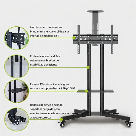 Carrito de TV móvil LED para TV de 32-70 pulgadas.