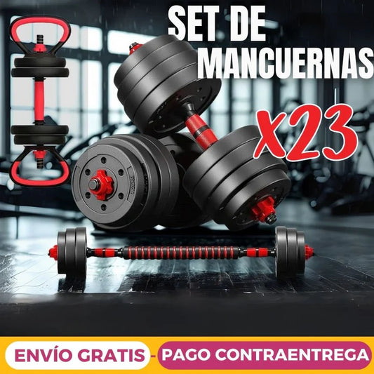 Pesas Mancuerna 20kg Set Convertible A Barra Y Pesa Rusa