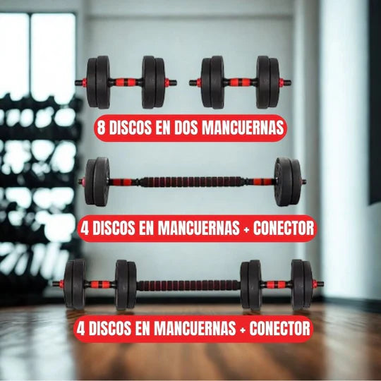 Pesas Mancuerna 20kg Set Convertible A Barra Y Pesa Rusa