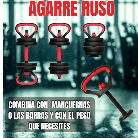 Pesas Mancuerna 20kg Set Convertible A Barra Y Pesa Rusa