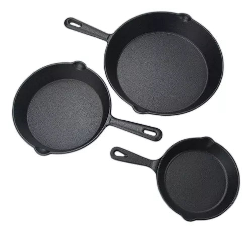 Juego De Sartenes, Hierro Fundido, X 3 Piezas