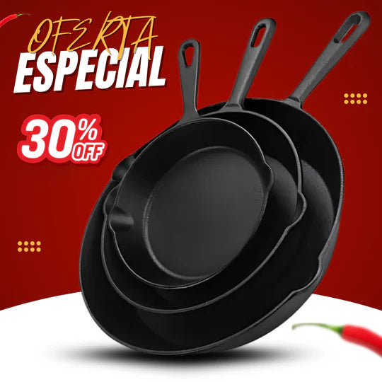 Juego De Sartenes, Hierro Fundido, X 3 Piezas